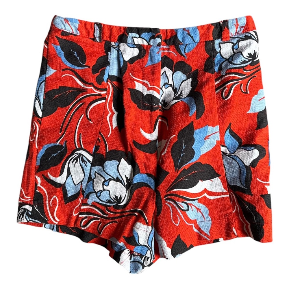 River Island High Waisted Floral Shorts in Orange and Blue